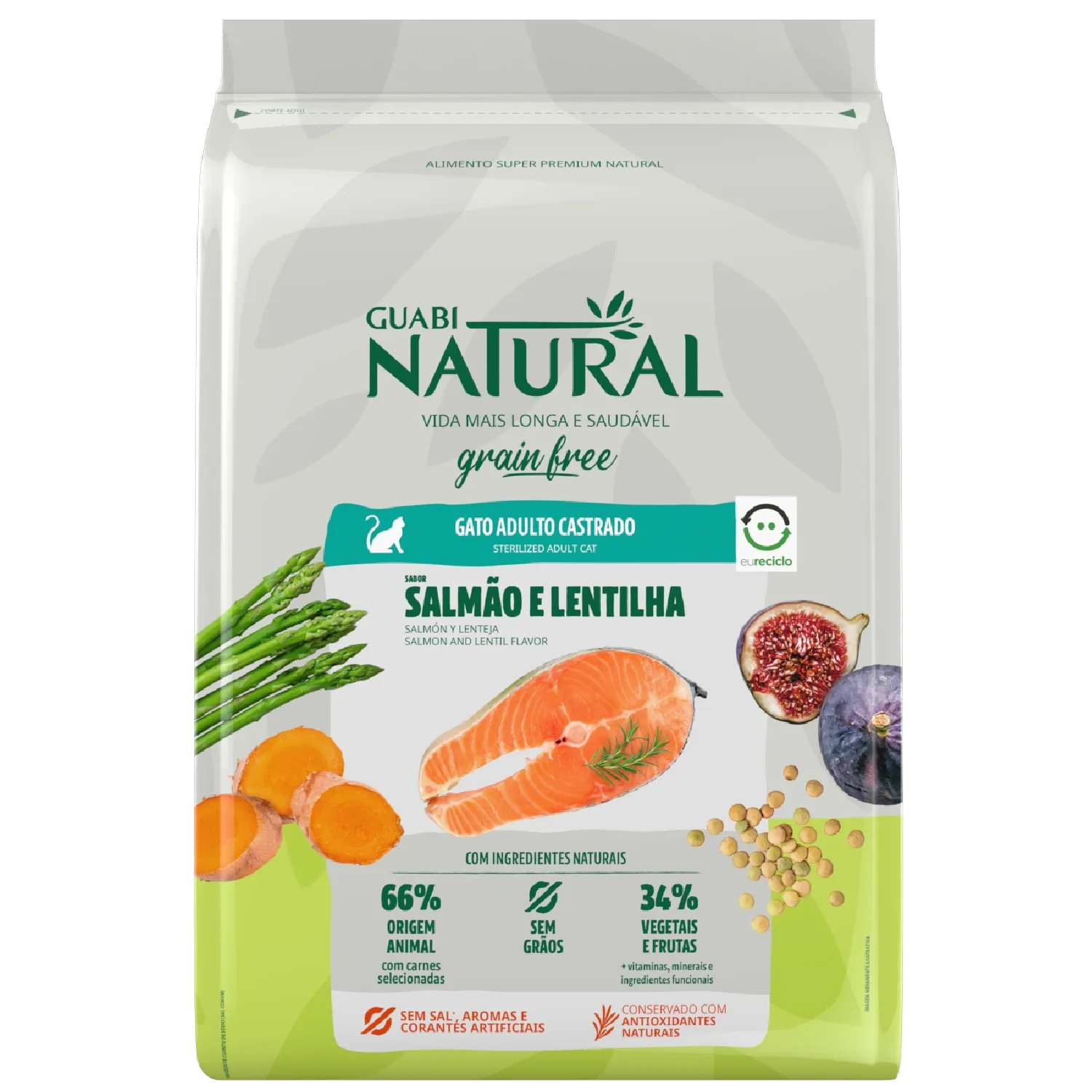 Ração Guabi Natural Grain Free Gatos Castrados Salmão e Lentilha